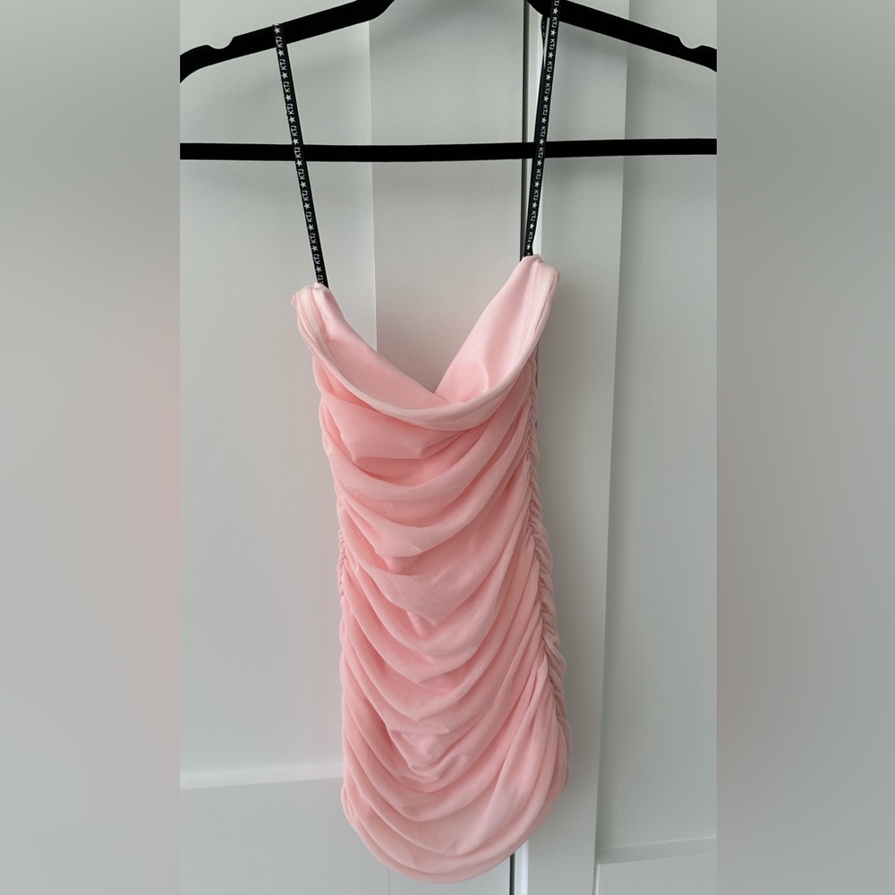 Katie J NYC Pink Ruched Slip Dress